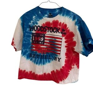 Woodstock 1969 Bethel NY Tie Dye T Shirt Large Red White Blue USA Graphic Tee